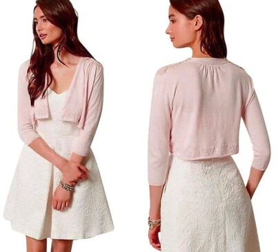 Suéter Anthropologie Mediano 6 8 Rosa Recortado Pointelle Topper Bolero Encaje Nuevo con Etiquetas Foto 1 de 4