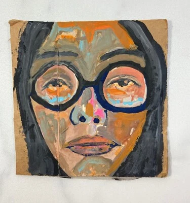 Portrait Painting Original Woman Wearing Glasses Naive Outsider Art Miz Katie - Image 1 of 4