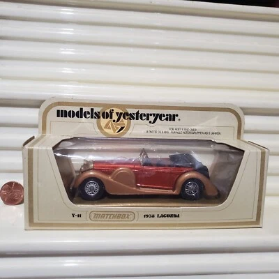 MATCHBOX LESNEY MODELS OF YESTERYEAR ORANGE + GOLD Y11C LAGONDA DROPHEAD Nu inBx - Image 1 of 4