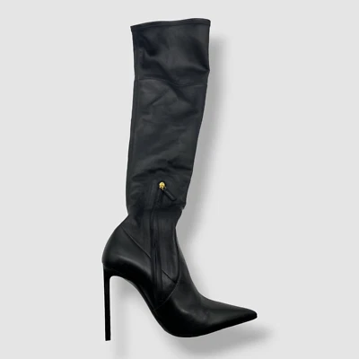 $2890 TOM FORD Mujer Cuero Negro Botas Hasta el Muslo Zapatos Talla 39.5 Foto 1 de 4