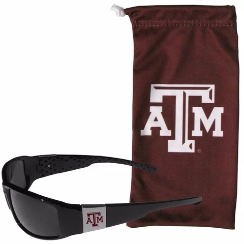 Texas A&M Aggies Chrome Wrap Sunglasses with Microfiber Bag NCAA Licensed Cover