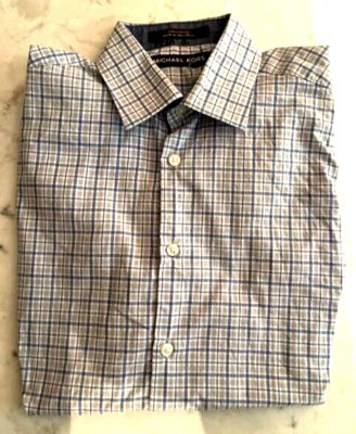 Camisa de vestir Michael Kors para niños con estampado de cuadros con botones - Azul Blanco - Talla 14 Foto 1 de 3
