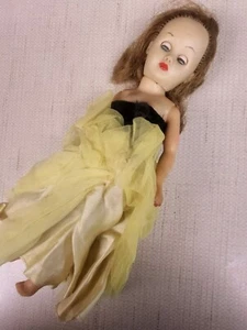 Vintage Brunette Doll Toy Figure With Curly hair Yellow Dress - Picture 1 of 3