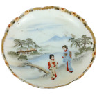 Vintage GEISHA PAGODA Hand Painted Curled Edges Dish Asian Oriental Mt Fugi