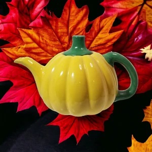 Vintage RARE Weller Pottery Pumpkin Teapot Yellow Green Fall 1930-1940 - Picture 1 of 5