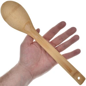 LARGE WOODEN KITCHEN SPOON 12" Natural Schima Stirrer Wood Utensil LONG HANDLE - Picture 1 of 5