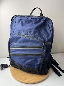 LL Bean Backpack Bag Blue Deluxe School Day Pack Trail Zipper Pockets 266378