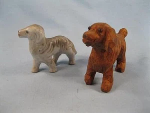 2 Vintage Dog Figurines Porcelain Made Japan 1950s Carved Wood Brown (O) - Picture 1 of 11