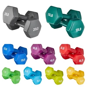 Pair Dumbbell Vinyl Coated Hex Dumbbell Hand Weights, 2/3/5/7/8/10/12/15/20 lb - Picture 1 of 59