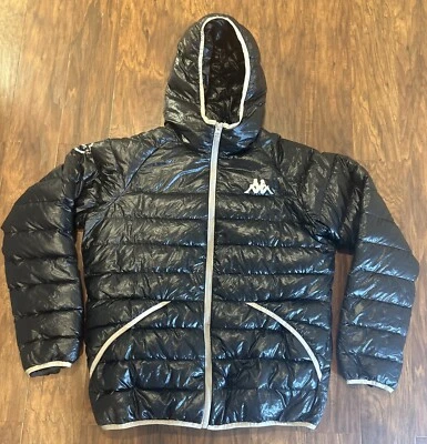Chaqueta acolchada con capucha negra vintage XXL gris plumón de pato Kappa para hombre Foto 1 de 4