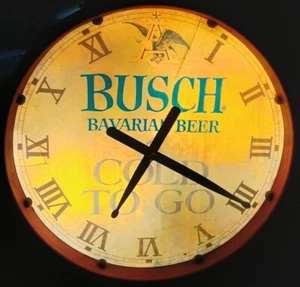 Vintage Busch Bayerische Biertrommel Wanduhr hell kalt zu gehen Brauerei Schild funktioniert - Bild 1 von 8