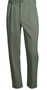 Lands' End Men's No Iron Twill Traditional Fit Pleated Front Pants 36 Olive New - Picture 1 of 1
