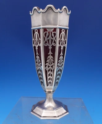 Jarrón de plata esterlina con vidrio W. Lister and Sons English Estate #7728 (#8121) Foto 1 de 4