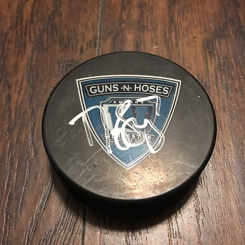 Worcester Sharks Dan Spang #7 Guns N' Hoses Night Autographed Mystery Puck Cover