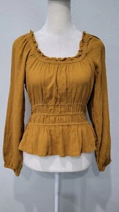 Madewell Sophia Top In Textured Plaid Antique Gold Size XXS - Picture 1 of 10