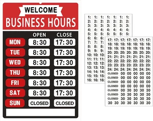 Business Hours Sign,Opening Hour Sign Kit,Changeable Store Hours Sign,Hours Sign - Picture 1 of 12