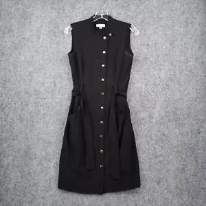 Calvin Klein Dress Womens 4 Black Mini Full Zip Fit Flare Waist Tie Shirtdress - Picture 1 of 15