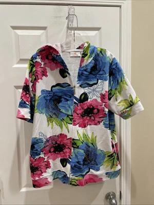 Quacker Factory Gorgeous Pink Blue Sparkle Sequin Jacket Zip Top Womens Sz M - Image 1 of 3