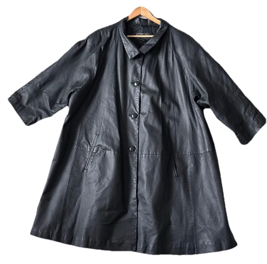 Abrigo De Colección Venezia Vitale Cuero Negro Genuino Mujer Talla B8/22W Bolsillos Botones Foto 1 de 4