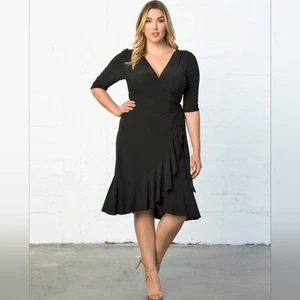 NWT/NWOT Kiyonna Womens Black Whimsy Wrap Knee Dress Size 3X PLUS - Picture 1 of 10