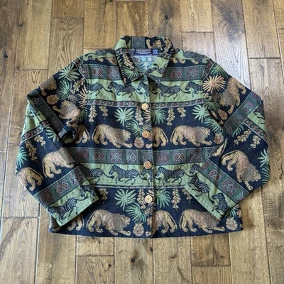 Vtg New Identity Africa Animal Tapestry Blazer Jacket Womens Sz XL Button Down - Image 1 of 4