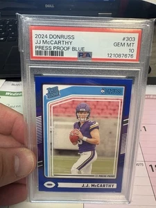 2024 Donruss JJ Mccarthy Press Proof Blue PSA 10 Gem Vikings - Picture 1 of 2
