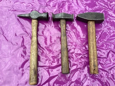 3 Vintage Hammers Blacksmiths Panel Beating Metalworking Forge Engineering Old  - Image 1 of 4
