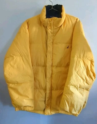 Vintage Nautica Reversible Down Puffer Jacket Men's Large Yellow/Navy - Image 1 of 4