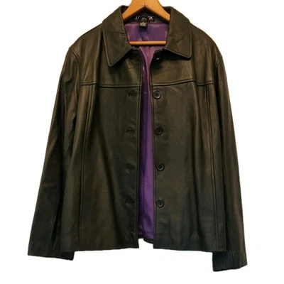 Jaqueta Feminina Vintage J.G Gancho Extra Grande Preta com Bolsos Casaco Forrado de Couro Y2K - Imagem 1 de 4