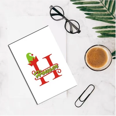 10 Personalized Christmas Note Cards Blank Greeting Cards Envelopes Elf Hat Set - Image 1 of 2