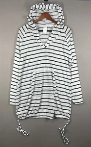 Kona Sol Swimsuit Cover Up Women's Large White Striped Pullover Hoodie Beach Sun - Picture 1 of 15