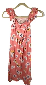 Girls Medium 7-8 Coral Floral Sundress With Ruffled Neckline & Handkerchief Hem - Picture 1 of 15