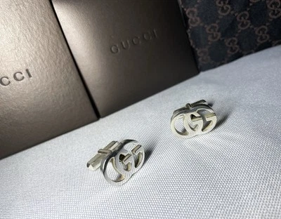 Autentici gemelli Gucci ad incastro doppio G GG SV925 argento sterling - Immagine 1 di 4