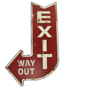 Large Red EXIT WAY OUT Metal Arrow Sign Bar/Home Theater Wall Decor Vintage Rep - Picture 1 of 1