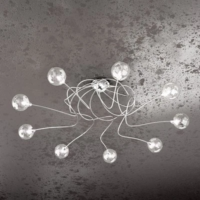 Plafoniera Contemporanea Super Ball Metallo Cromo Vetro Pirex 9 Luci G9 - Immagine 1 di 2