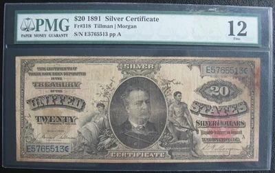 1891 $20 Dollars Silver Certificate Fr#318 Tillman/Morgan PMG F12 - Image 1 of 2
