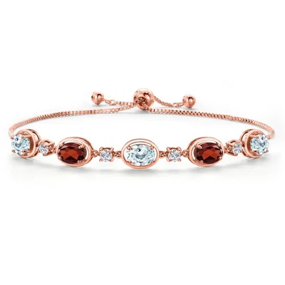 Chapado en oro rosa de 18 quilates aguamarina y granate y diamante cultivado en laboratorio Foto 1 de 4