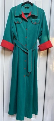 Bata de abrigo grande vintage años 50 60 Vassarette verde y rojo Navidad Foto 1 de 4