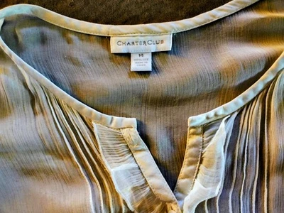 女士 Charter Club 奶油 * * SILK 复古 * * 长袖衬衫,尺寸 14 — 第 1/4 张图片