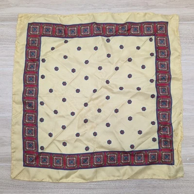 Pañuelo italiano vintage de seda pura 13" amarillo rojo azul patrón geométrico Foto 1 de 4