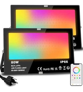 MELPO LED Flood Light Outdoor 80W Equivalent 8000LM Smart RGB Landscape - Picture 1 of 3