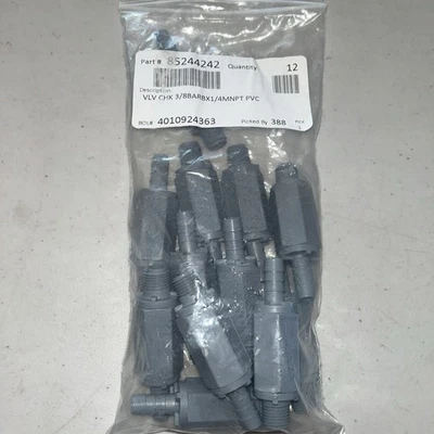New Lot Of 12 3/8" Barb Inlet X 1/4" MNPT Outlet PVC Check Valve - Image 1 of 4