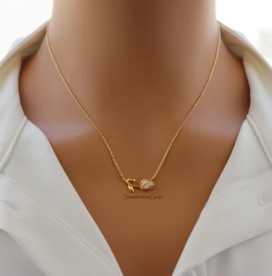 Collar Colgante Tulipán Piedra Natal Ópalo Octubre Chapado en Oro 18K - Delicada Joyería Foto 1 de 3