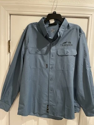Dri Duck Power Move TRAEGER Logo  Blue Button Up Shirt Vented. Men’s Size Large. - Image 1 of 4