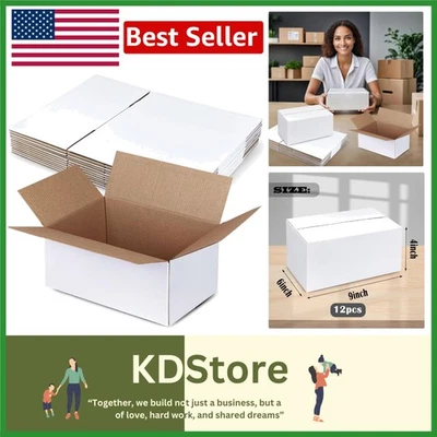 12-Pack 9x6x4 White Corrugated Shipping Boxes – Ideal for Small Business & Gifts - Image 1 of 4