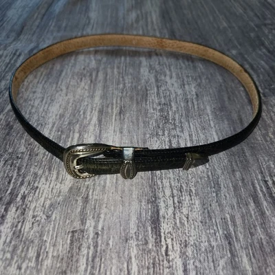 Silpada Designs Italian Leather Black Belt Silver Buckle Size 33 Embossed - Image 1 of 4