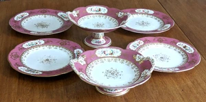Victorian Coalport Rosa Porzellan Dessert Service Teller Tazza Ständer Antik Set - Bild 1 von 15