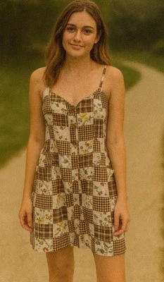 Vestido Solero Aryeh Patchwork Cottagecore M 100% Algodón Bolsillos Boho Floral Guinga Foto 1 de 4