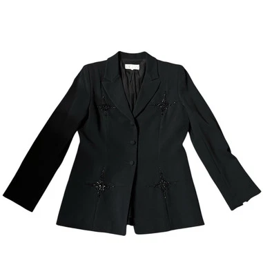 Blazer Chaqueta Badgely Mischka Couture Hecho en EE. UU. Elegante Mezcla de Lana Con Cuentas Negra 8 Foto 1 de 4