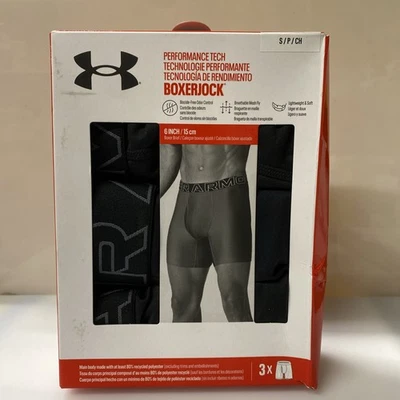 Under Armour 3 Pack Performance Tech 6" Boxerjock Boxer Black S❗️Damage Box - Image 1 of 4